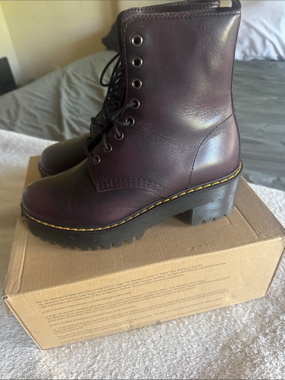 Dr. Martens Burgundy Lace-Up Platform Leather Boots